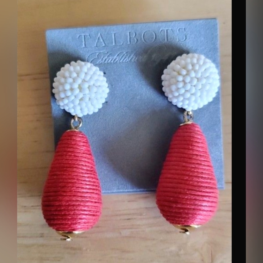 Talbots Vibrant Red and White Spike Drop .Earrings